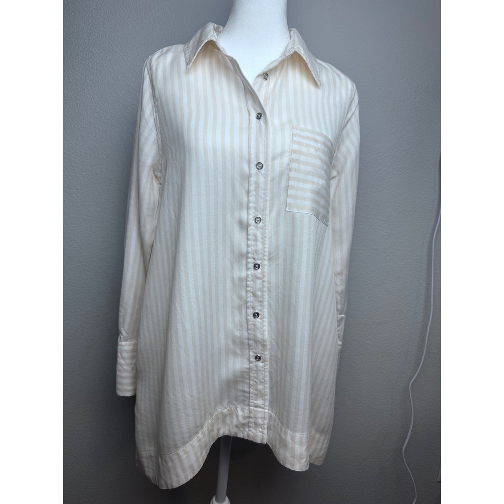 Soft Surroundings Striped Buttonโ Down Tunic Shirt Tan Cream XS Long Sleeve